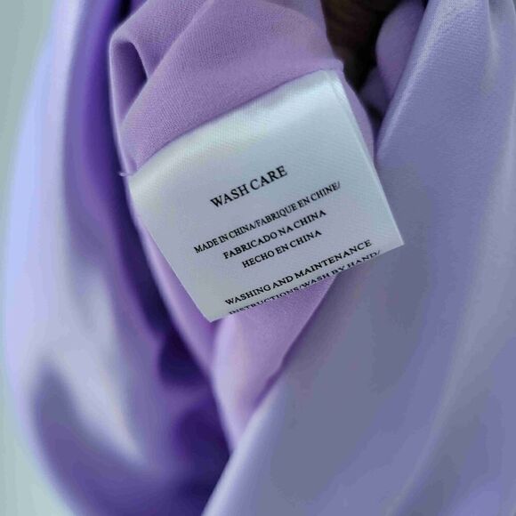 LEDAíR Lilac Long Sleeve V Neck Button Front Draped Hem Dress Blouse Medium - Picture 8 of 12